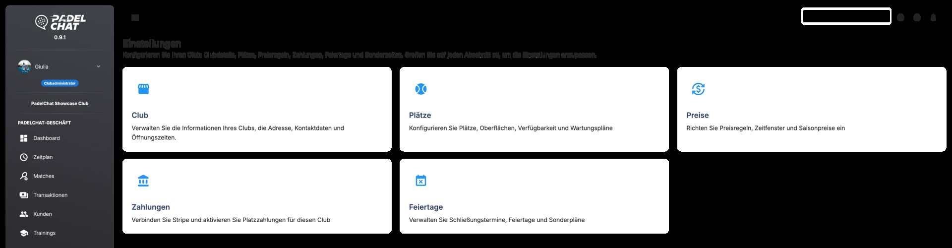 Operatives Dashboard - Allgemeine Einstellungen