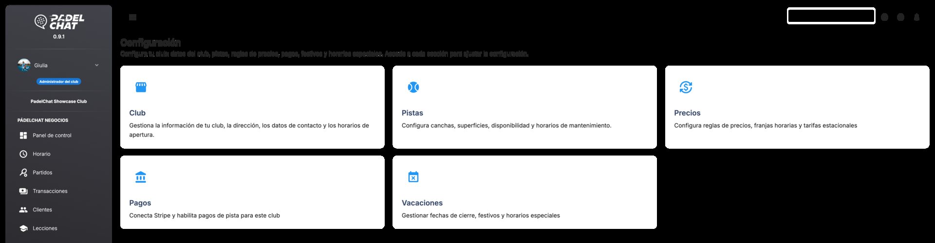 Panel operativo - Ajustes generales