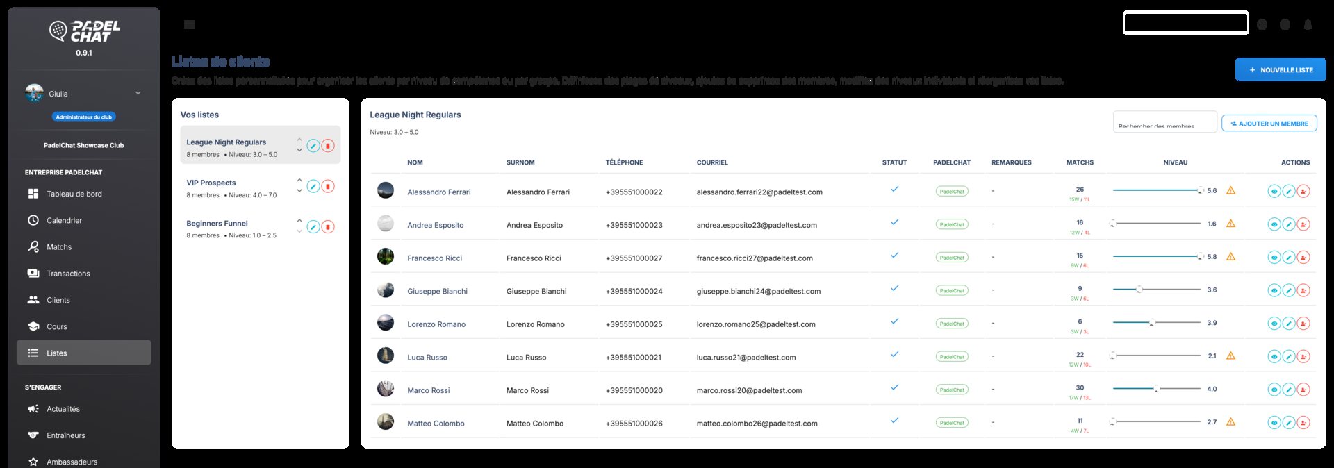 Membres et listes clients - Listes clients