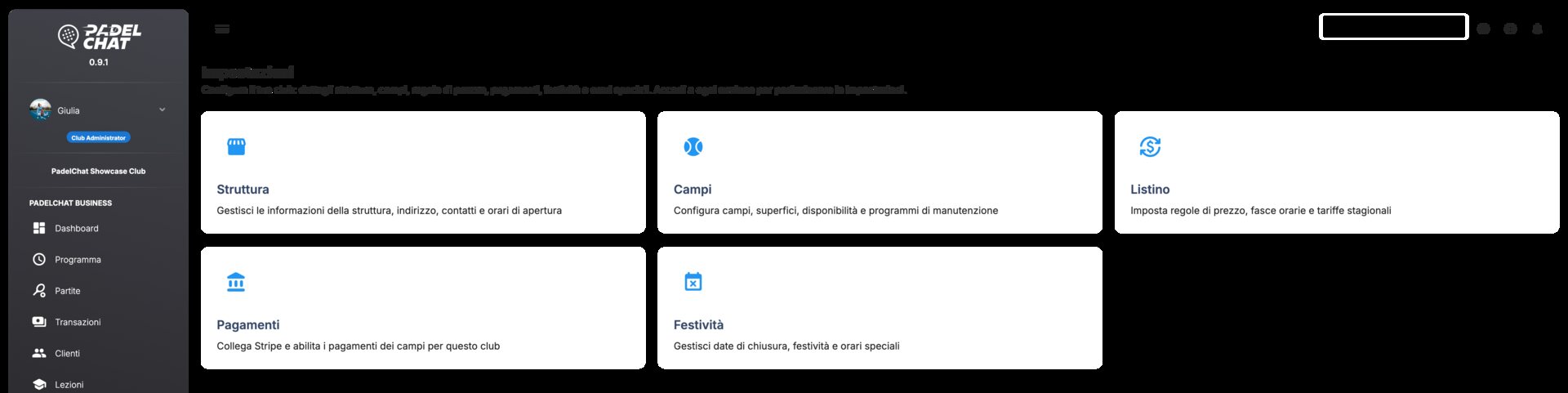 Dashboard operativa - Impostazioni generali